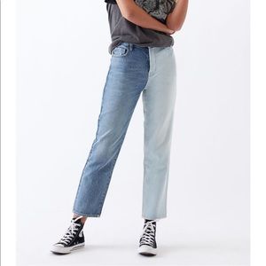 Two Toned High Waisted Straight Leg Jeans
